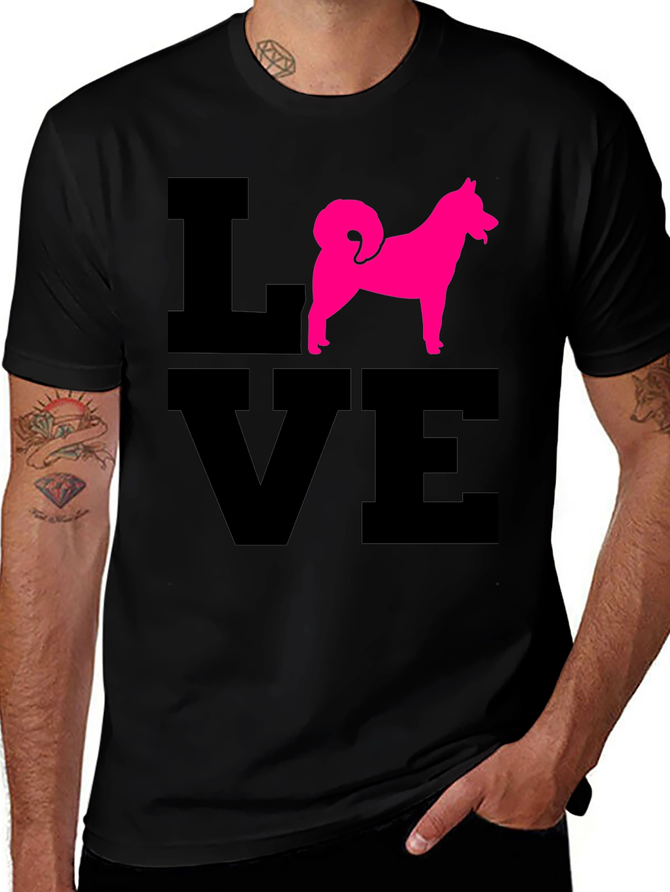 Love Dog T-Shirt - Pink Husky Silhouette