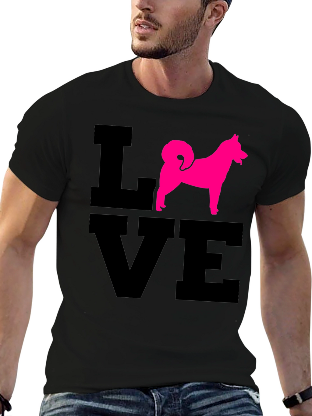Love Dog T-Shirt - Pink Husky Silhouette