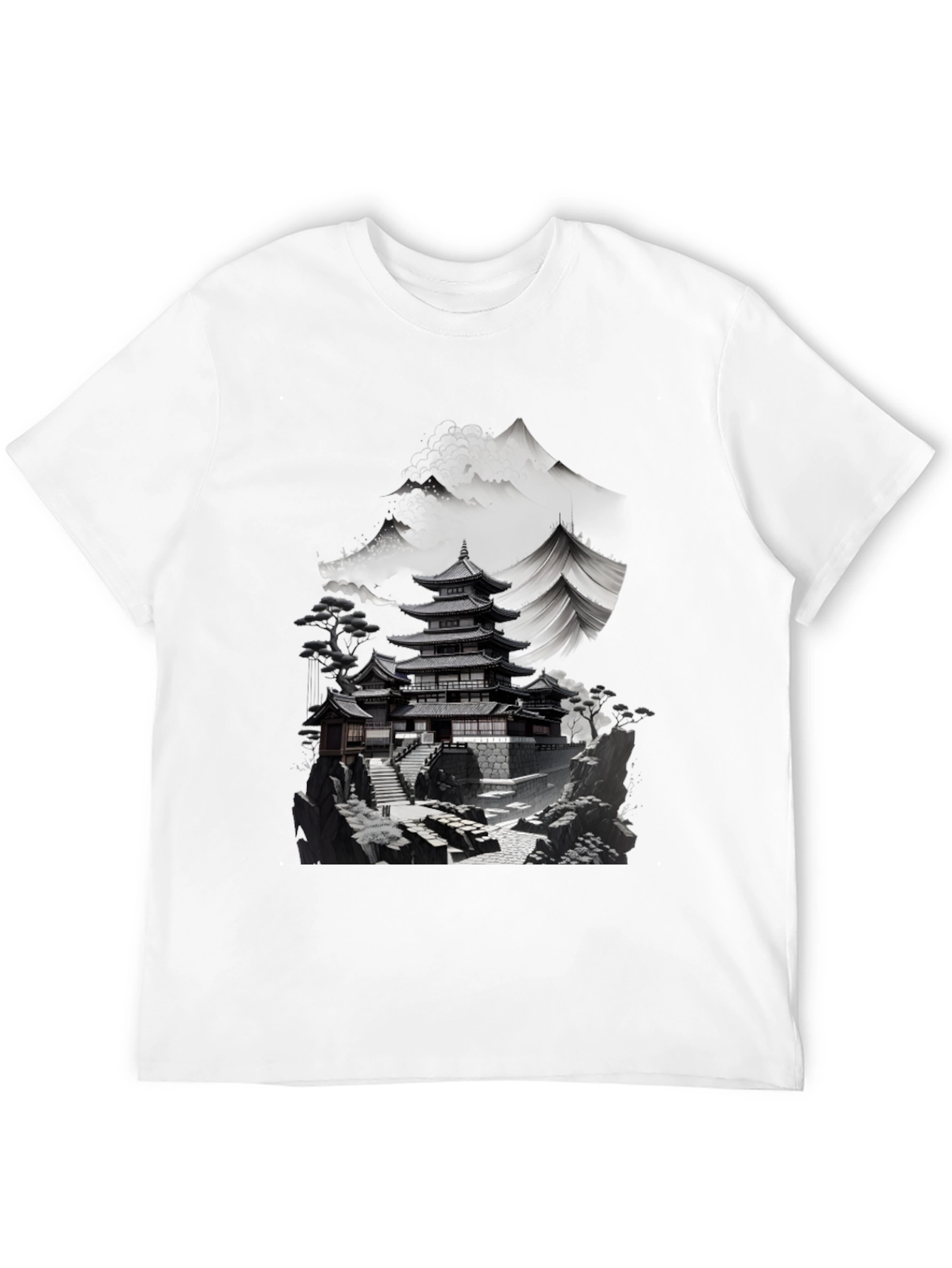 Japanese Temple Mountain Graphic Tee - Black
