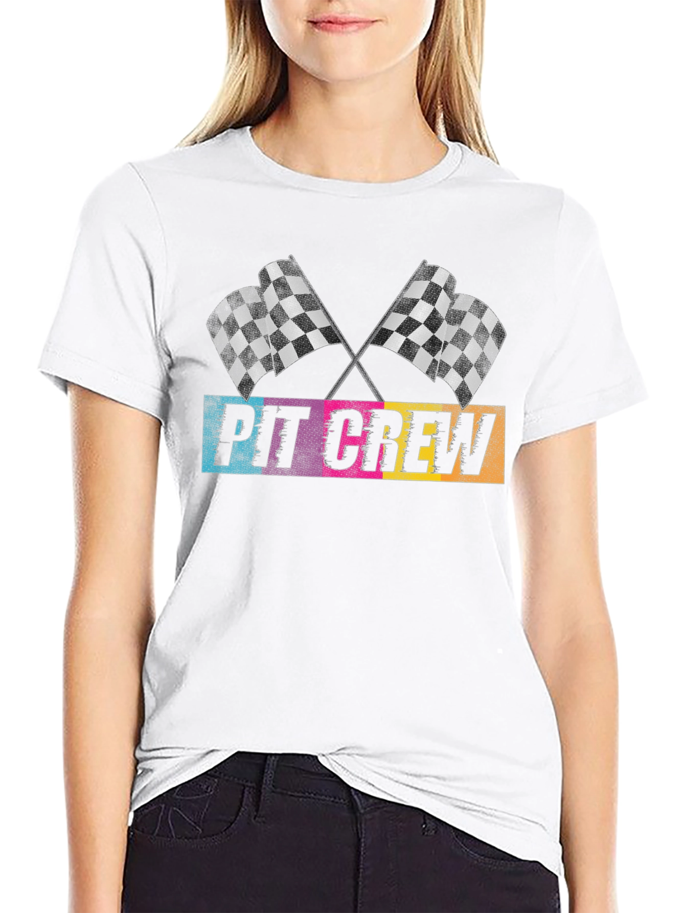 Pit Crew Checkered Flags Graphic T-Shirt