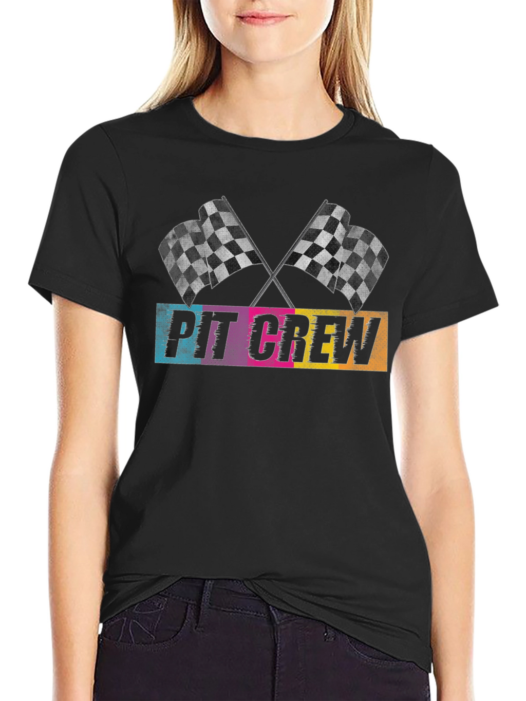 Pit Crew Checkered Flags Graphic T-Shirt