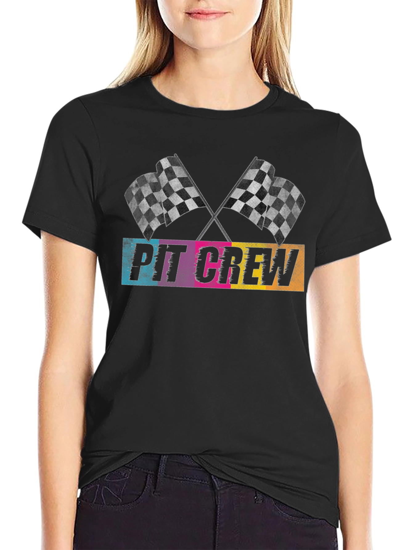 Pit Crew Checkered Flags Graphic T-Shirt