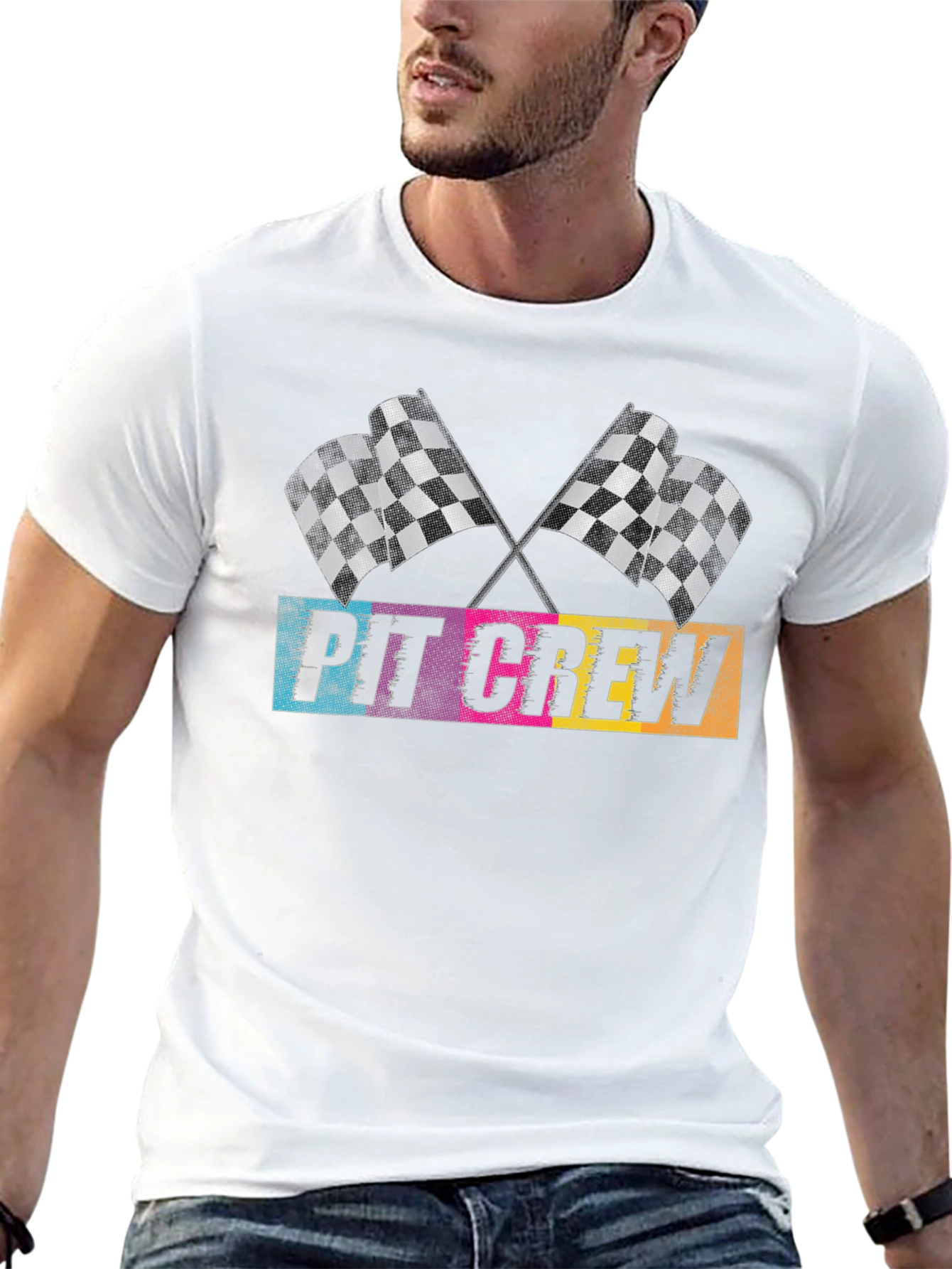 Pit Crew Checkered Flags Graphic T-Shirt