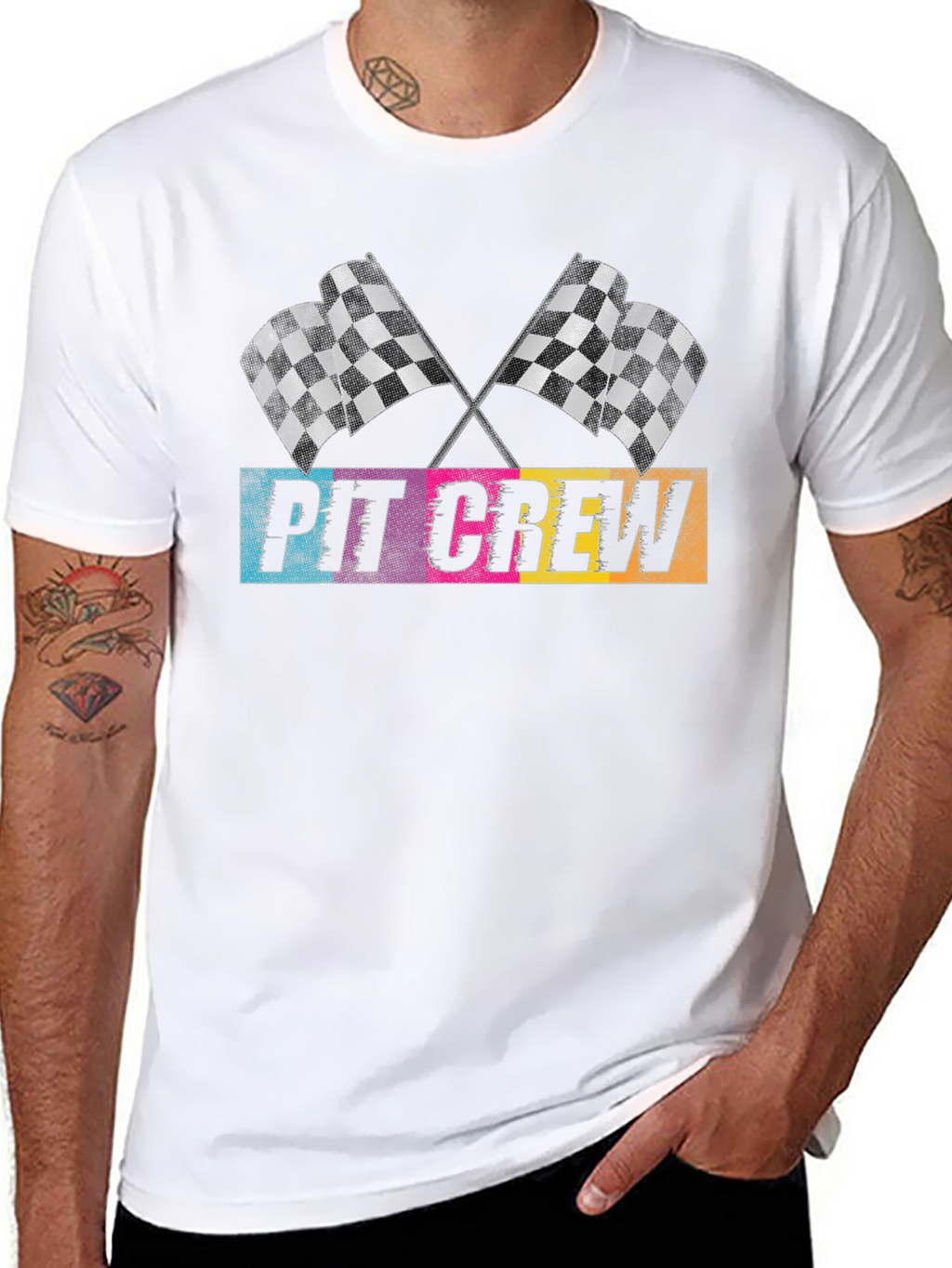 Pit Crew Checkered Flags Graphic T-Shirt