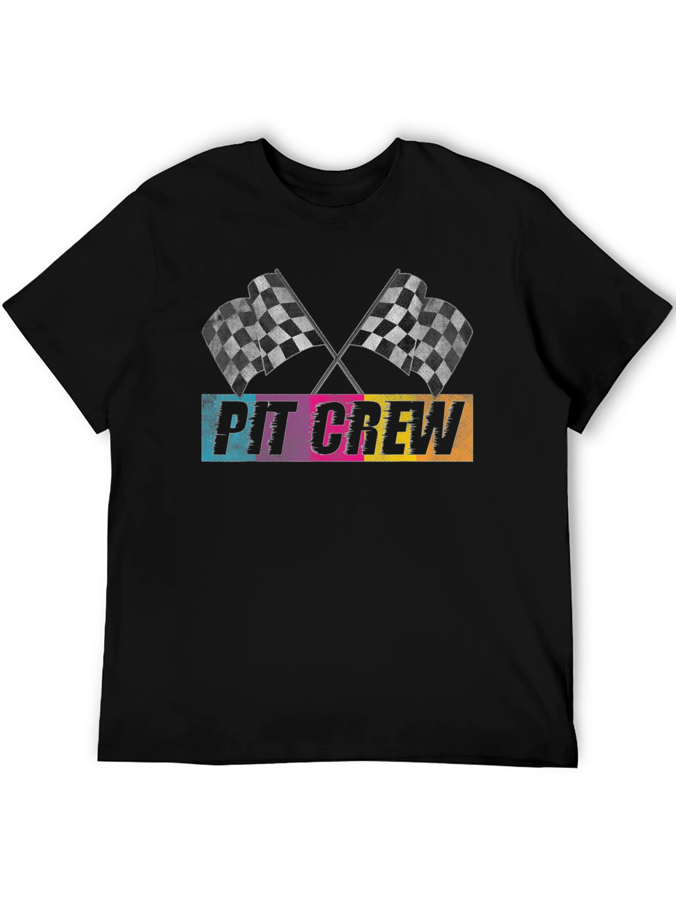 Pit Crew Checkered Flags Graphic T-Shirt