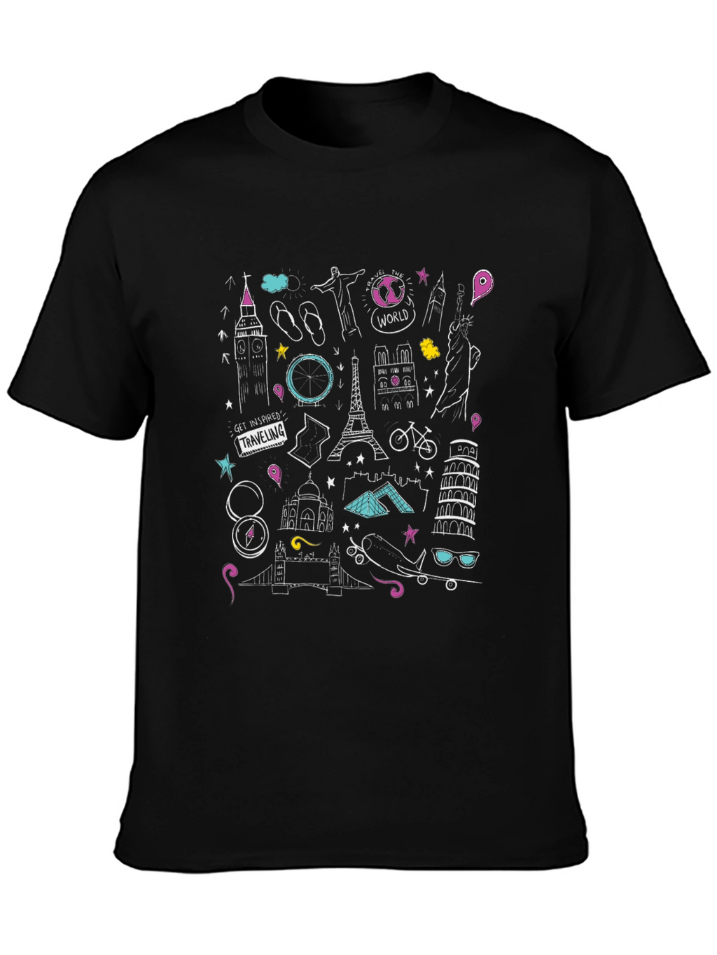 Travel Doodle Graphic Black T-Shirt