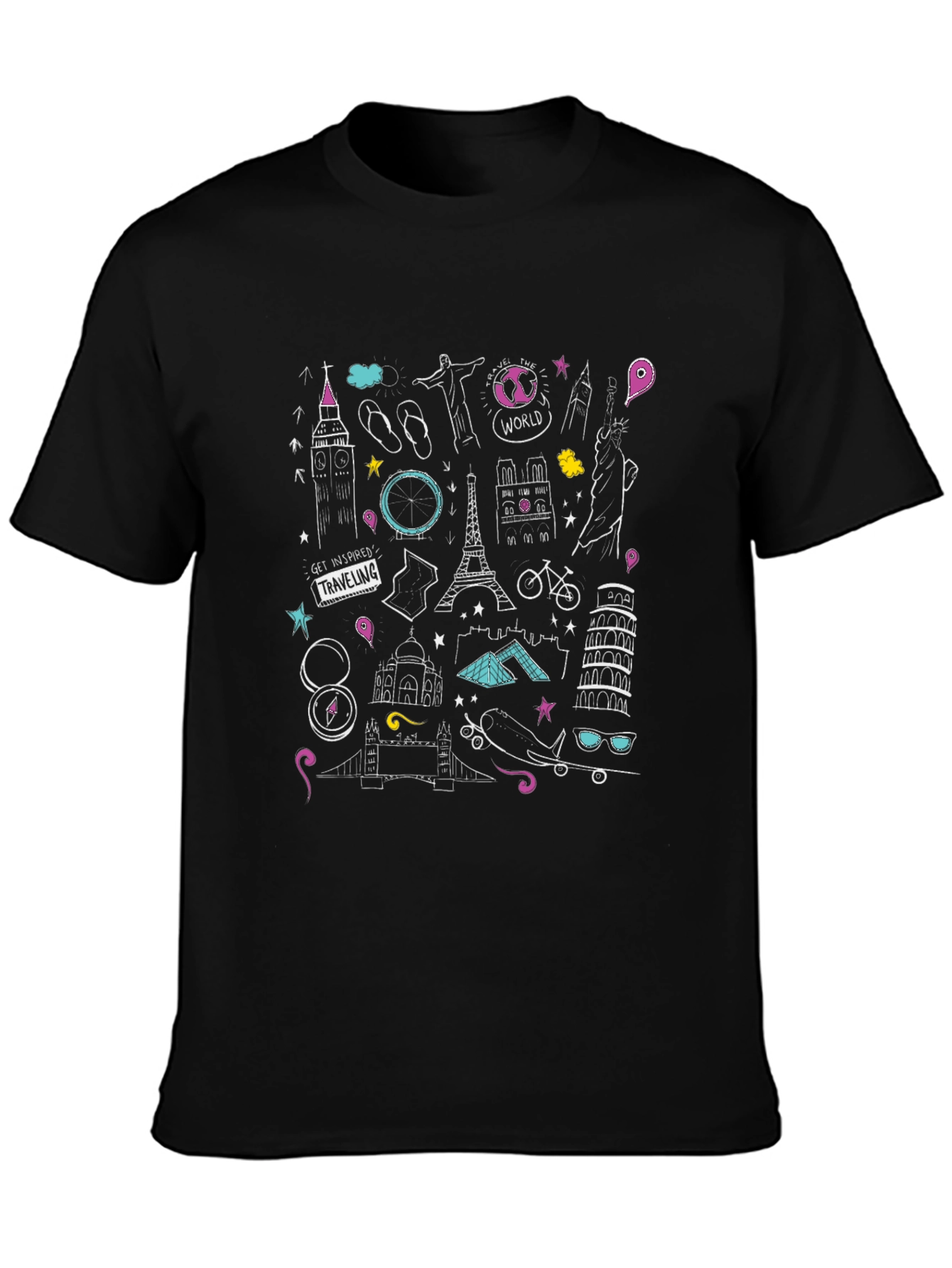 Travel Doodle Graphic Black T-Shirt