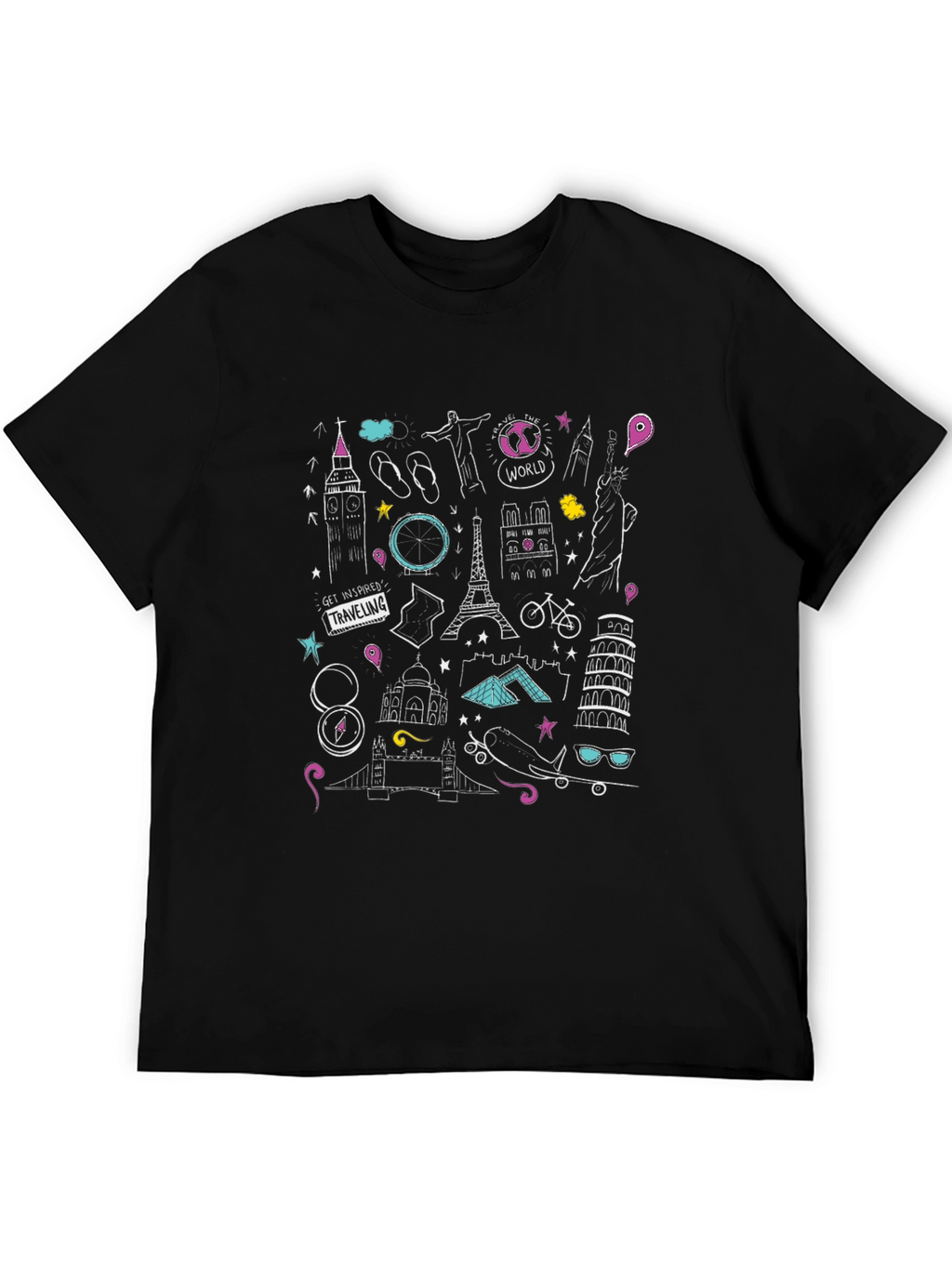 Travel Doodle Graphic Black T-Shirt