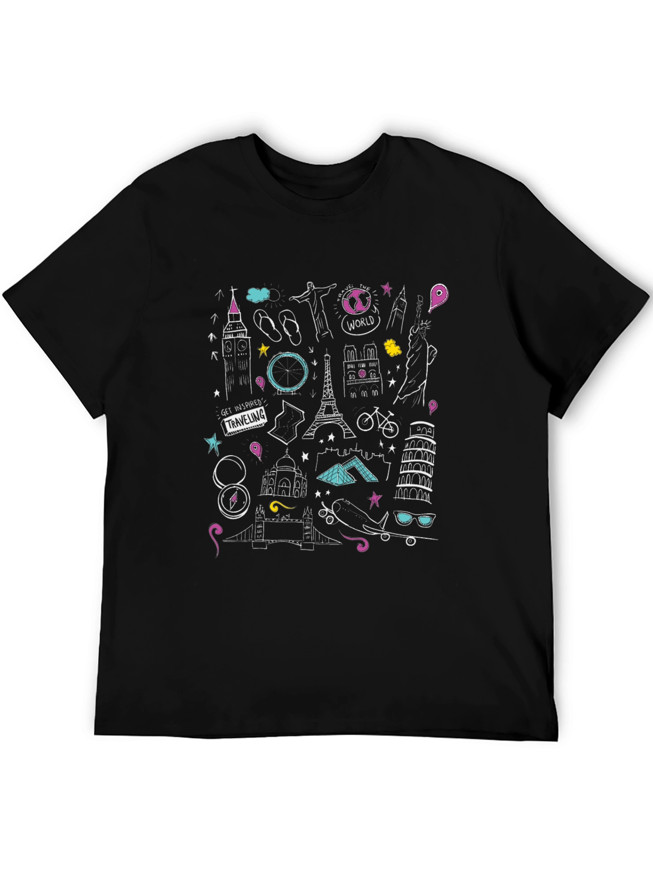 Travel Doodle Graphic Black T-Shirt