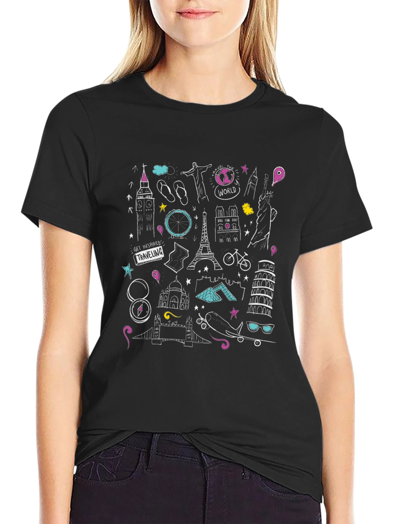 Travel Doodle Graphic Black T-Shirt