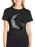 Crescent Moon Graphic Print Tee - Soft Cotton Blend