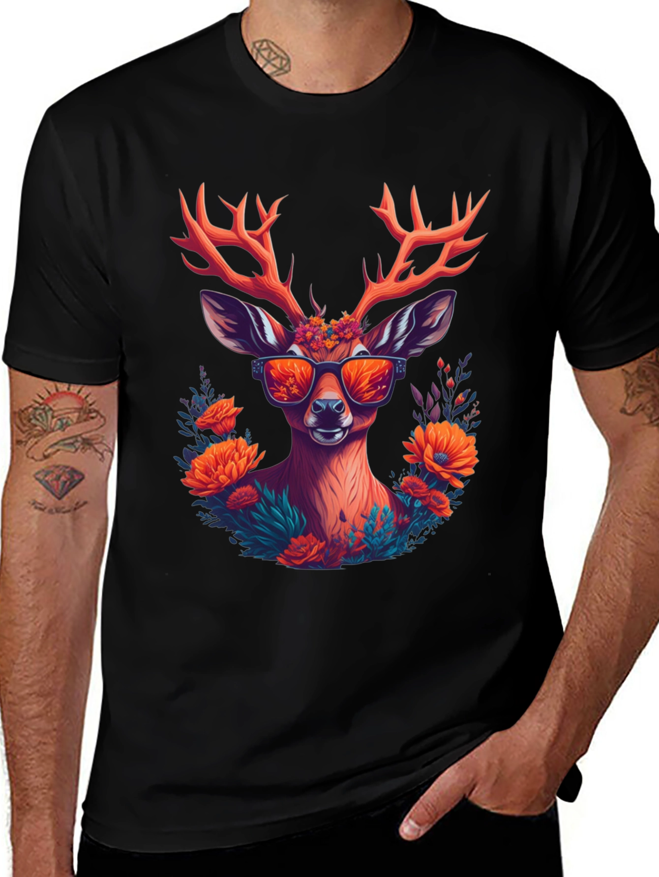 Cool Deer Graphic Tee - Unique Floral Antler Design