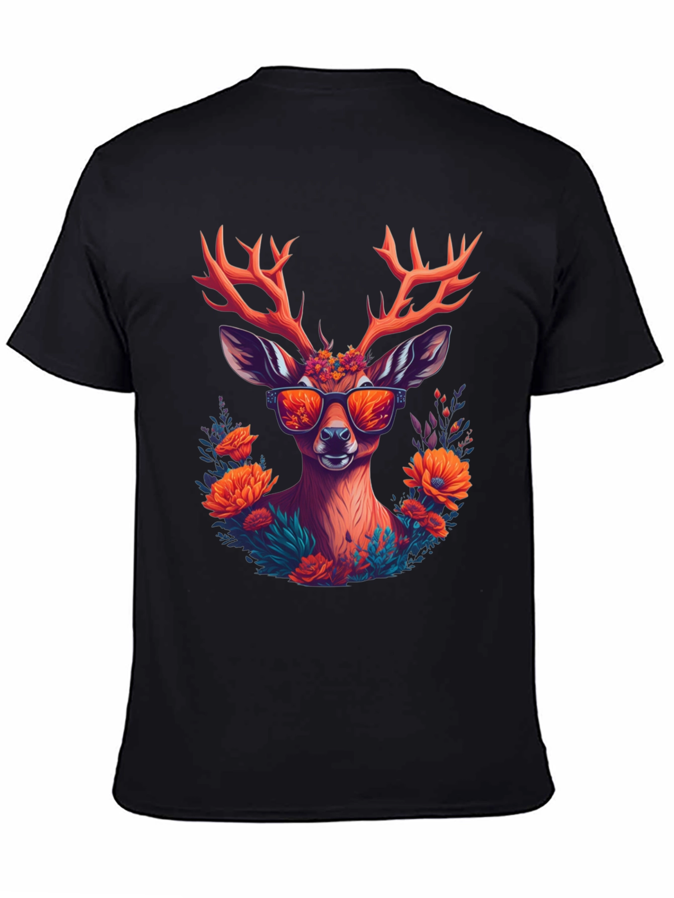 Cool Deer Graphic Tee - Unique Floral Antler Design