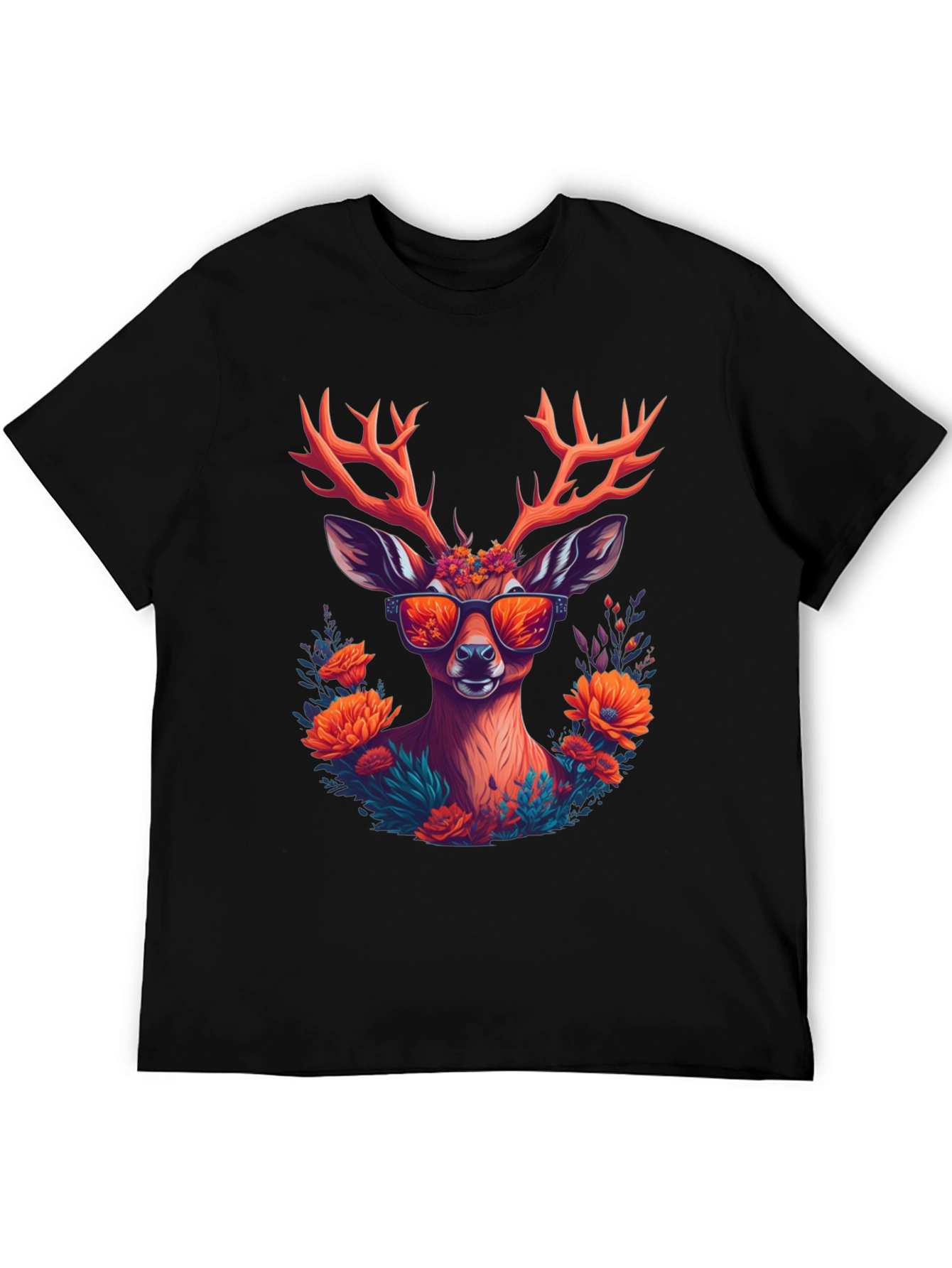 Cool Deer Graphic Tee - Unique Floral Antler Design