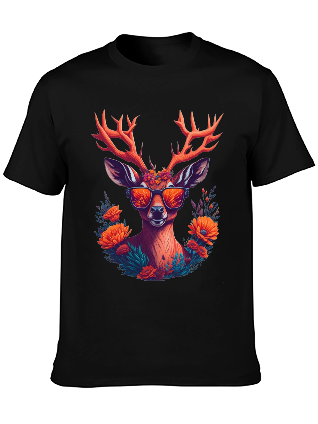 Cool Deer Graphic Tee - Unique Floral Antler Design