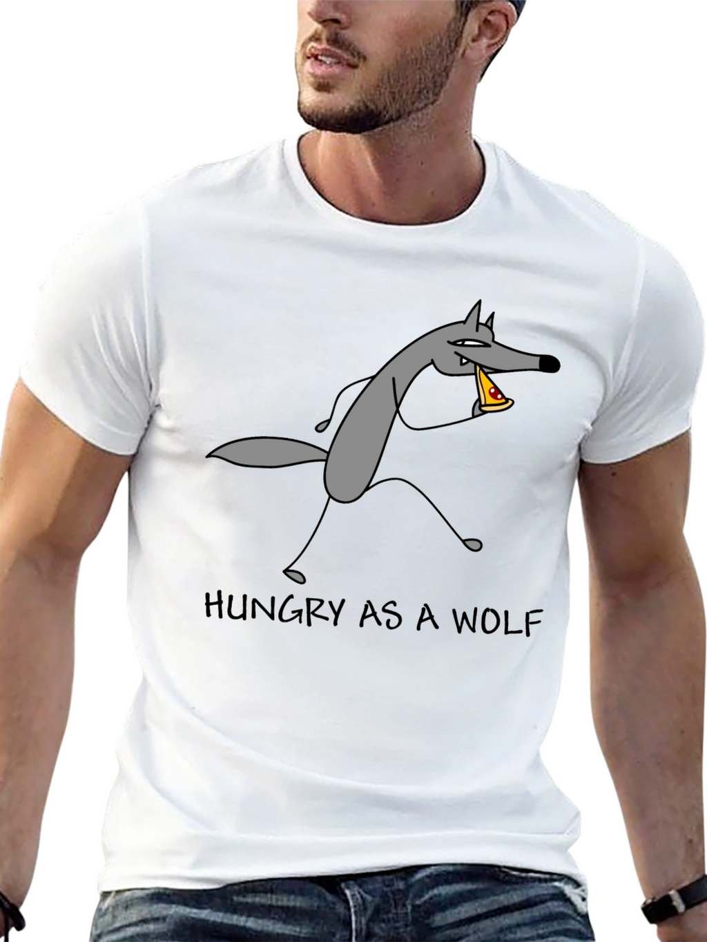 Hungry as a Wolf Pizza T-Shirt - Black