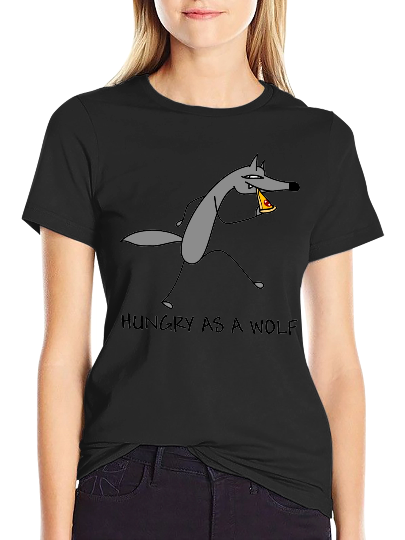 Hungry as a Wolf Pizza T-Shirt - Black