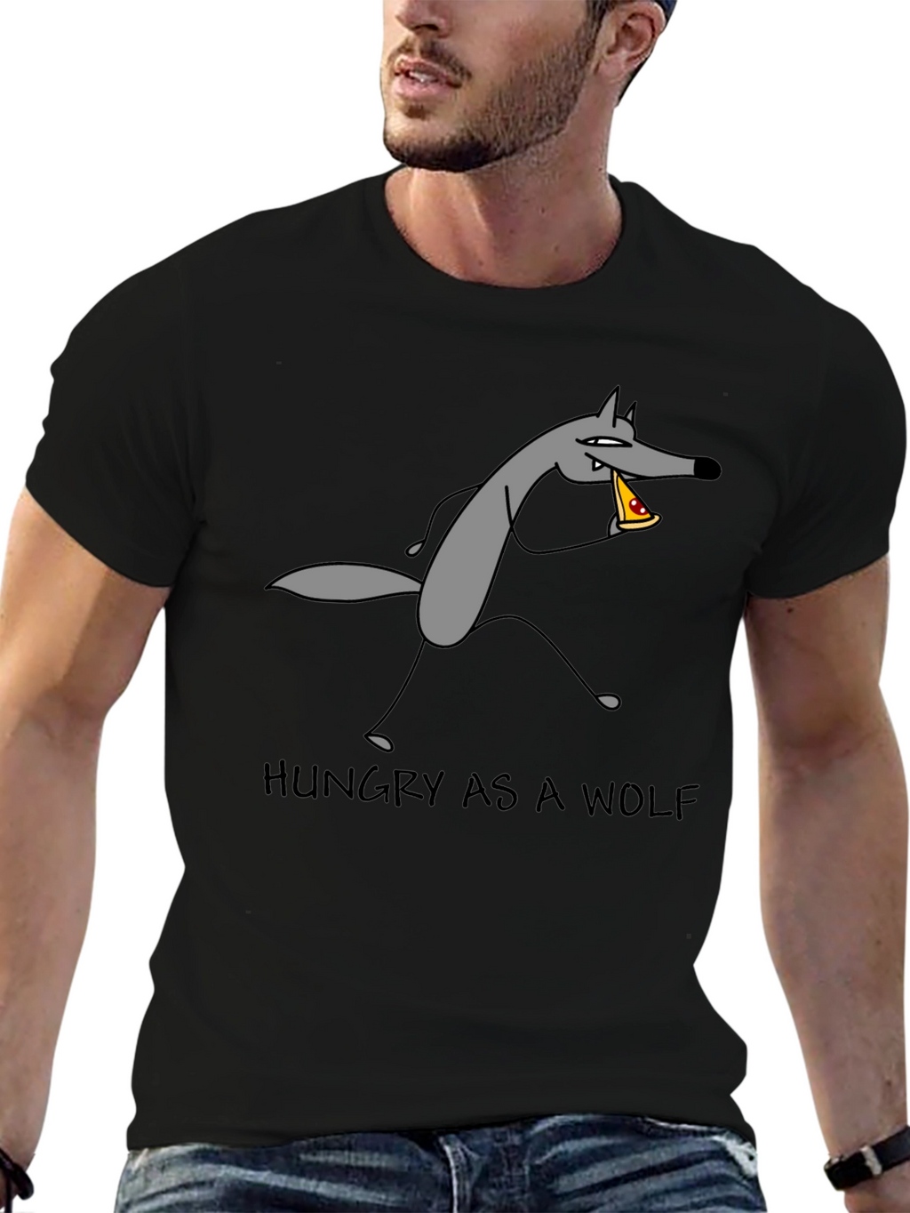 Hungry as a Wolf Pizza T-Shirt - Black