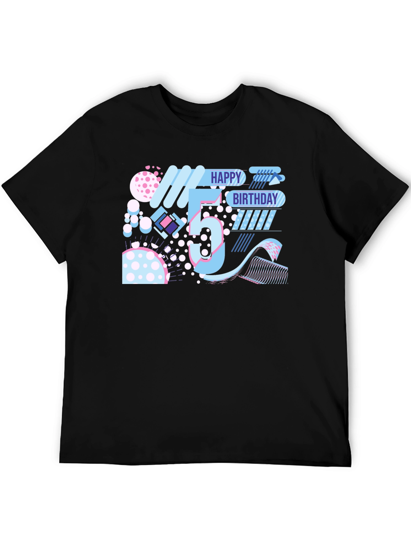 Happy 5th Birthday Graphic Tee - Black Cotton Comfort