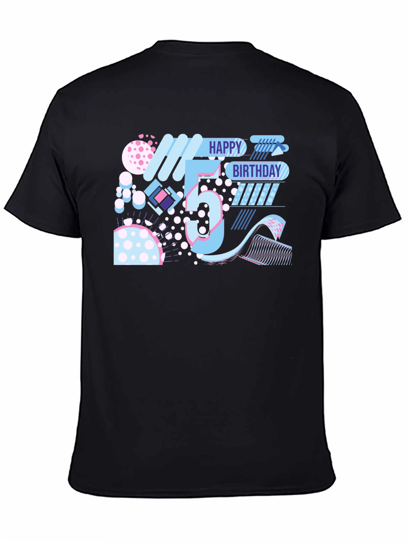 Happy 5th Birthday Graphic Tee - Black Cotton Comfort