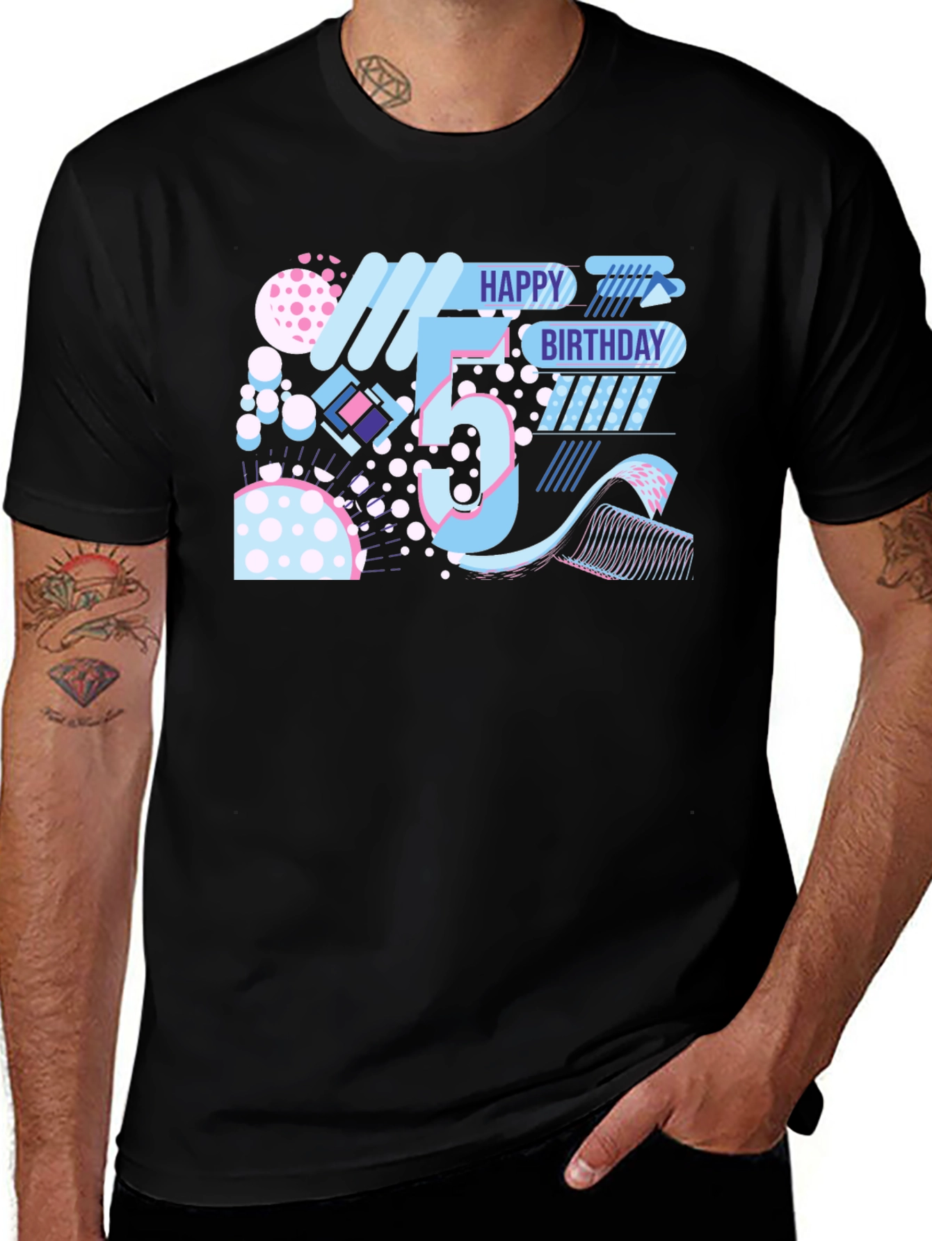 Happy 5th Birthday Graphic Tee - Black Cotton Comfort