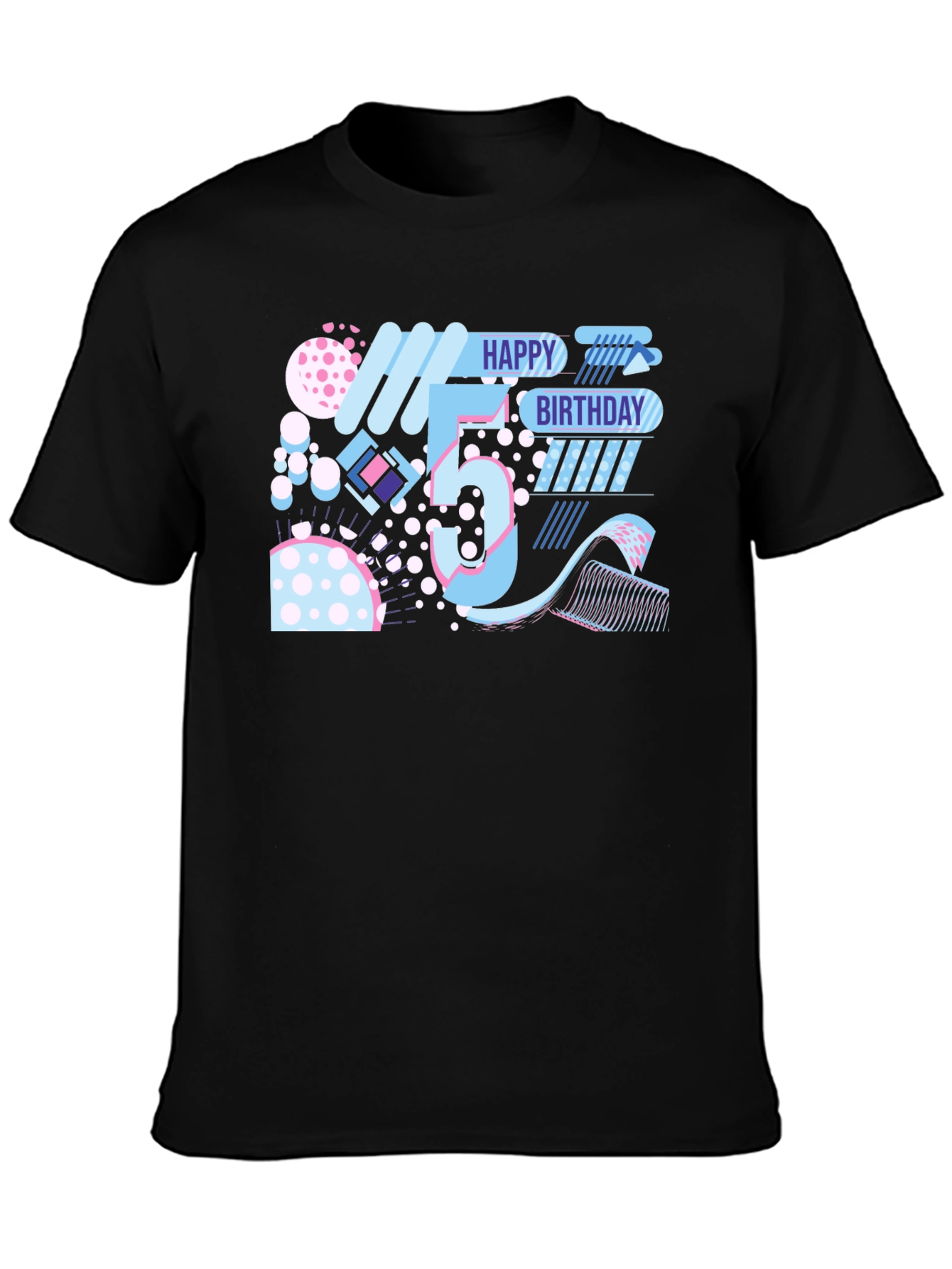 Happy 5th Birthday Graphic Tee - Black Cotton Comfort