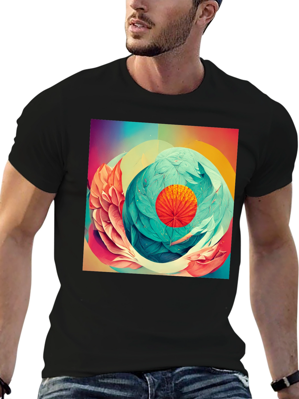 Abstract Floral Graphic Print Black T-Shirt