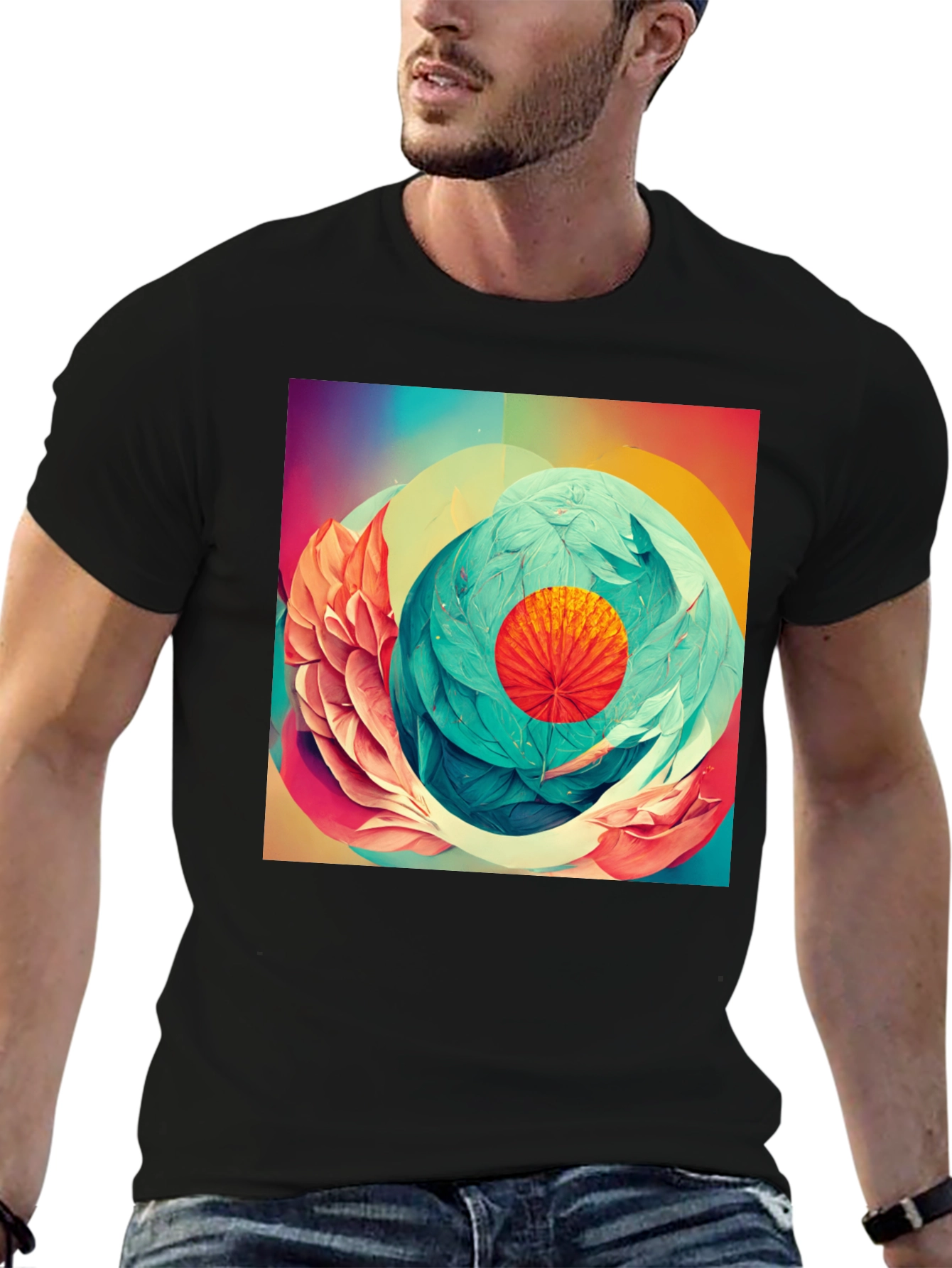 Abstract Floral Graphic Print Black T-Shirt