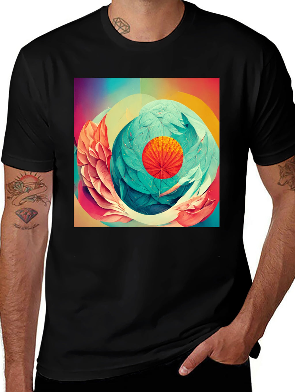 Abstract Floral Graphic Print Black T-Shirt
