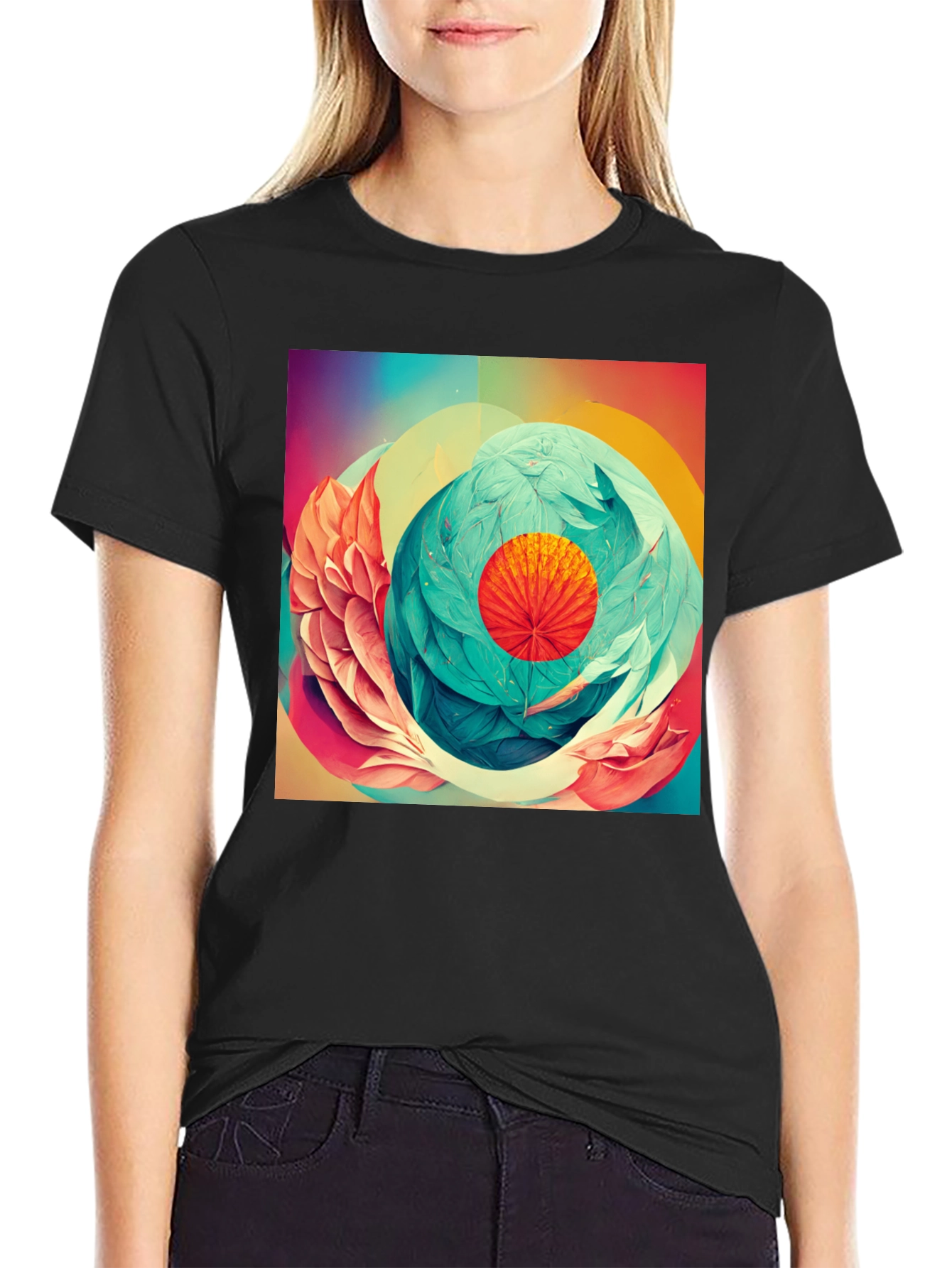 Abstract Floral Graphic Print Black T-Shirt