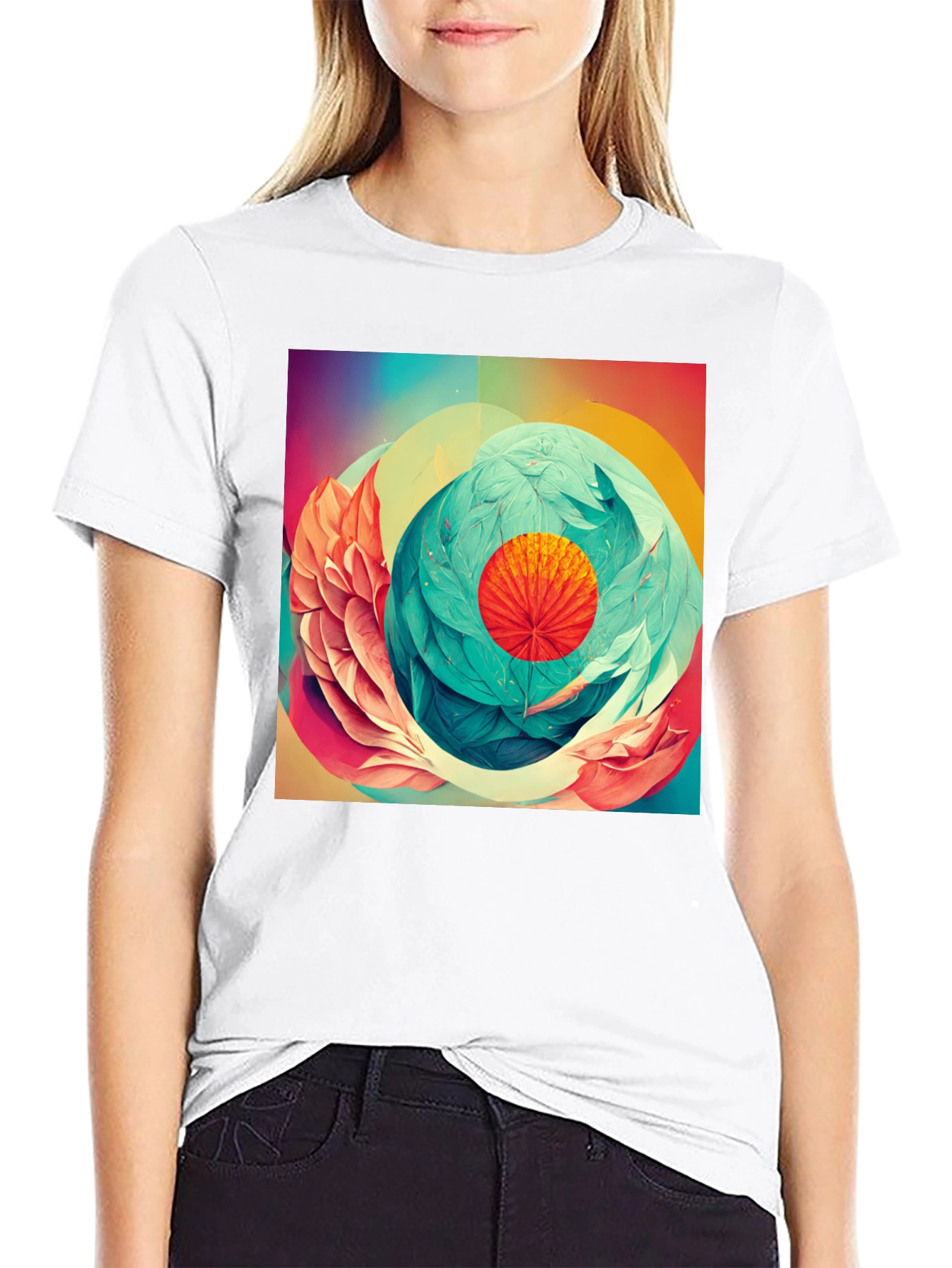 Abstract Floral Graphic Print Black T-Shirt
