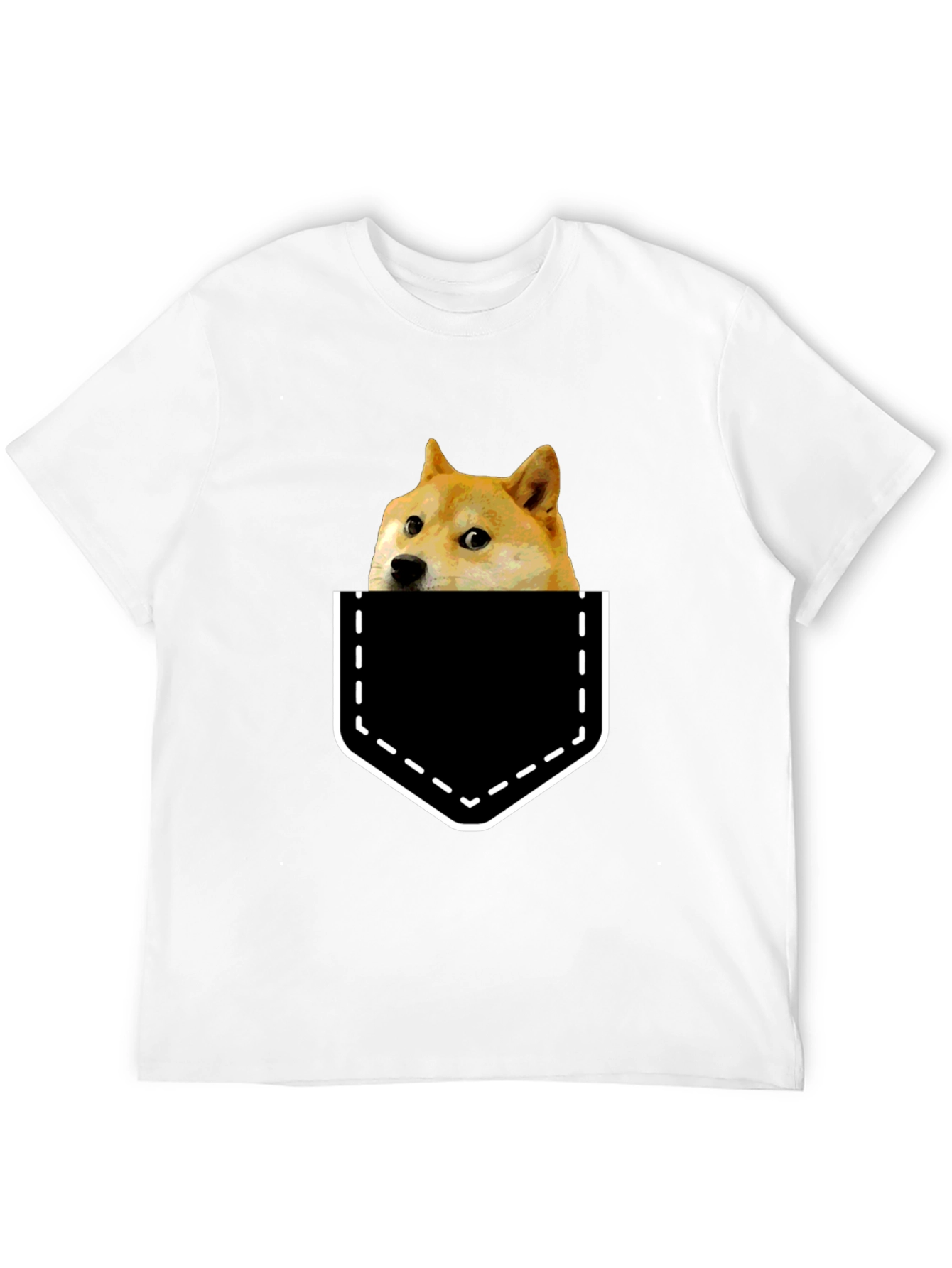 Doge in Pocket Graphic Tee - Black Cotton T-Shirt