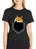 Doge in Pocket Graphic Tee - Black Cotton T-Shirt