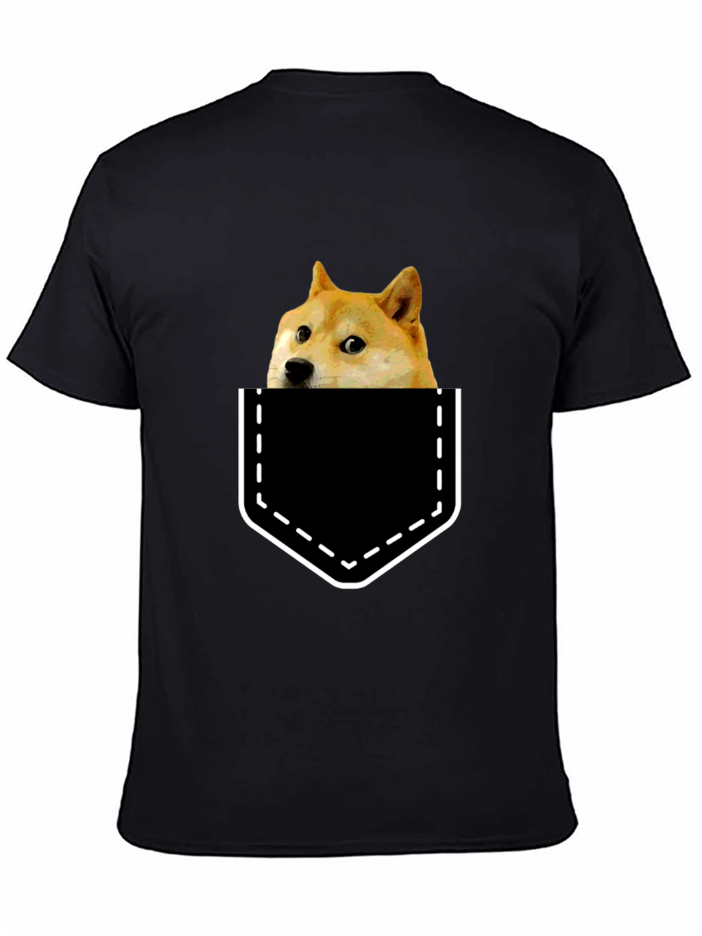 Doge in Pocket Graphic Tee - Black Cotton T-Shirt