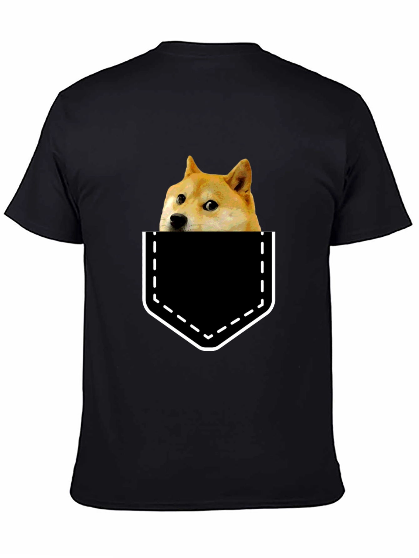 Doge in Pocket Graphic Tee - Black Cotton T-Shirt