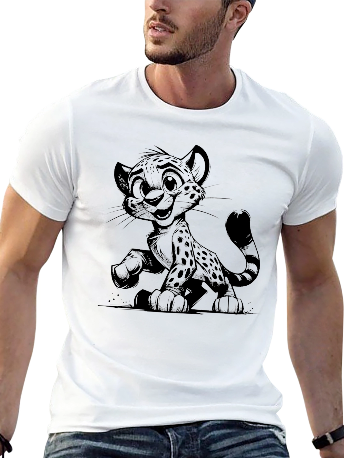 Cool Cartoon Cheetah Black T-Shirt