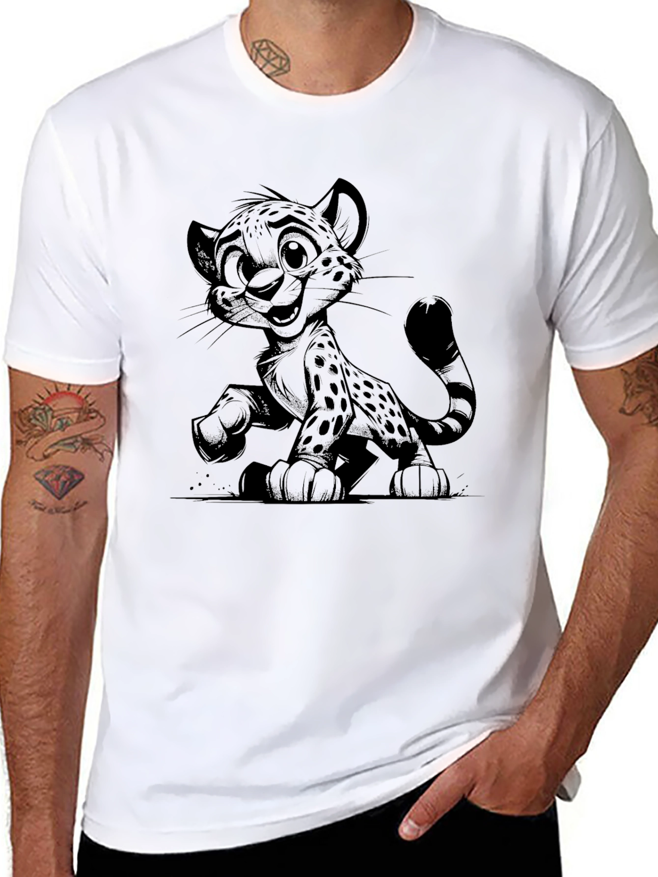Cool Cartoon Cheetah Black T-Shirt