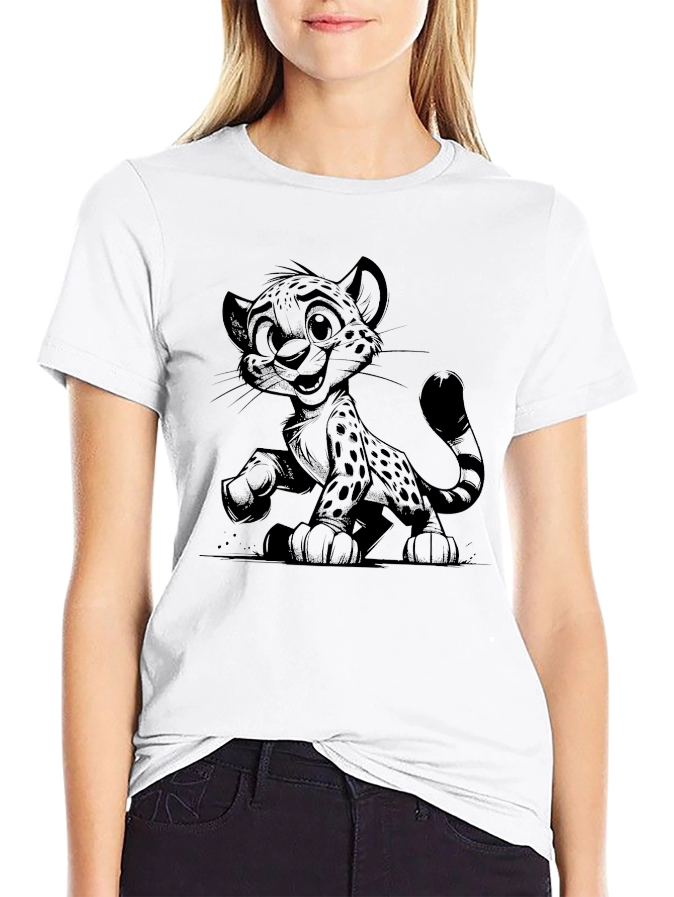 Cool Cartoon Cheetah Black T-Shirt