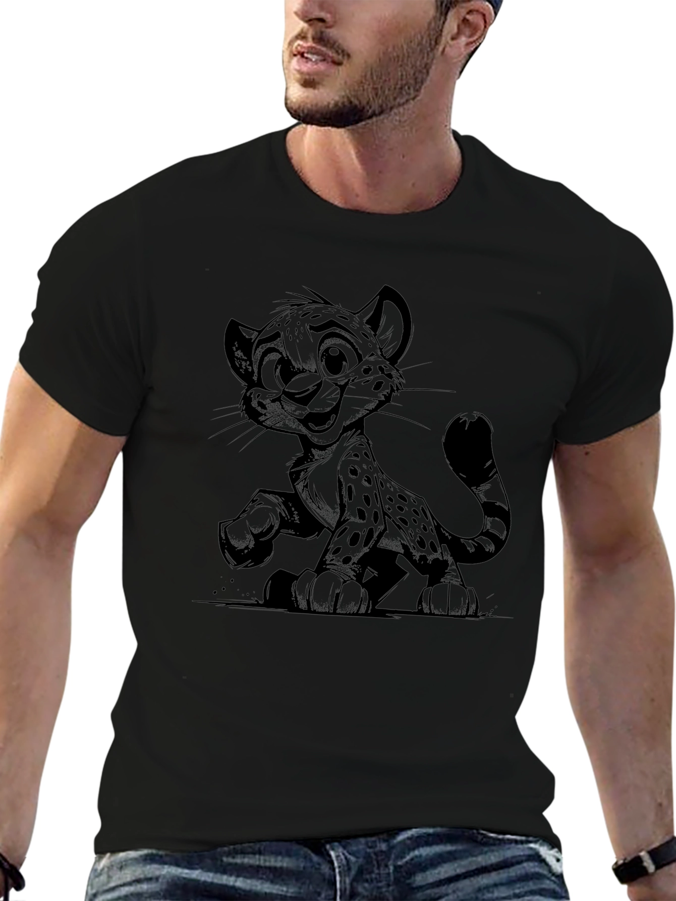 Cool Cartoon Cheetah Black T-Shirt