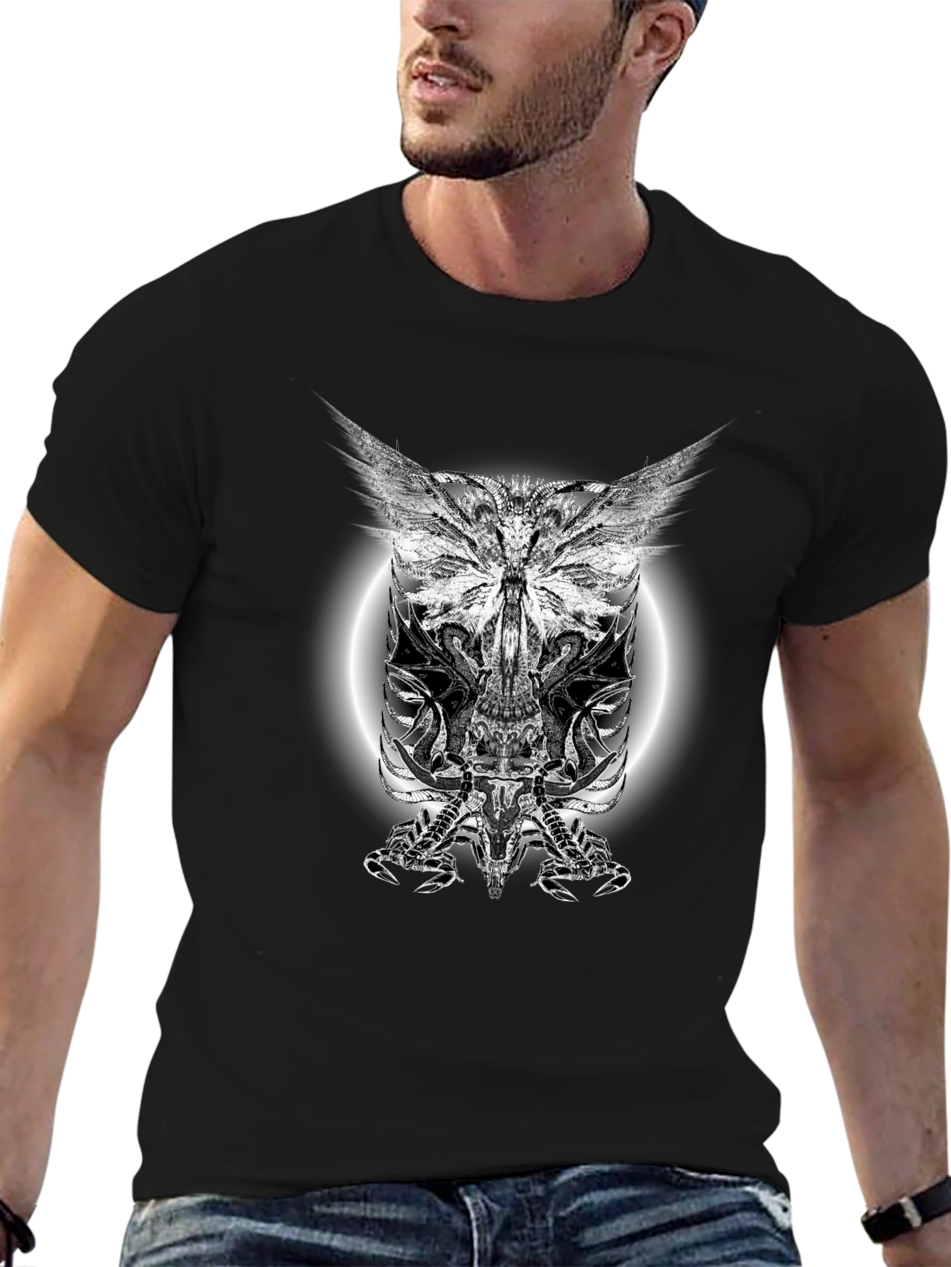 Black T-Shirt with Gothic Scorpion Design