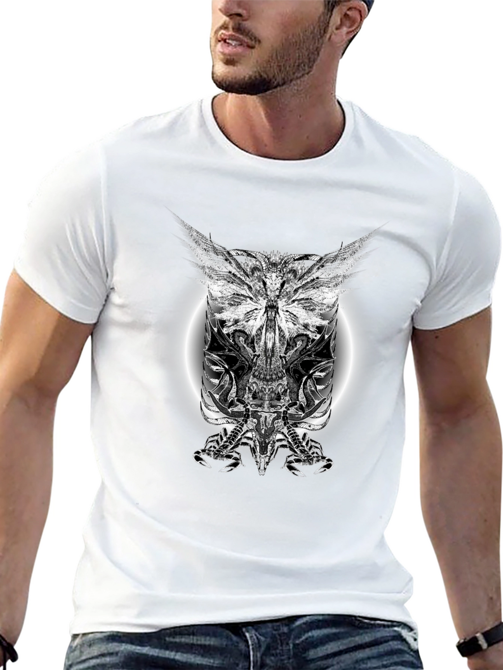 Black T-Shirt with Gothic Scorpion Design
