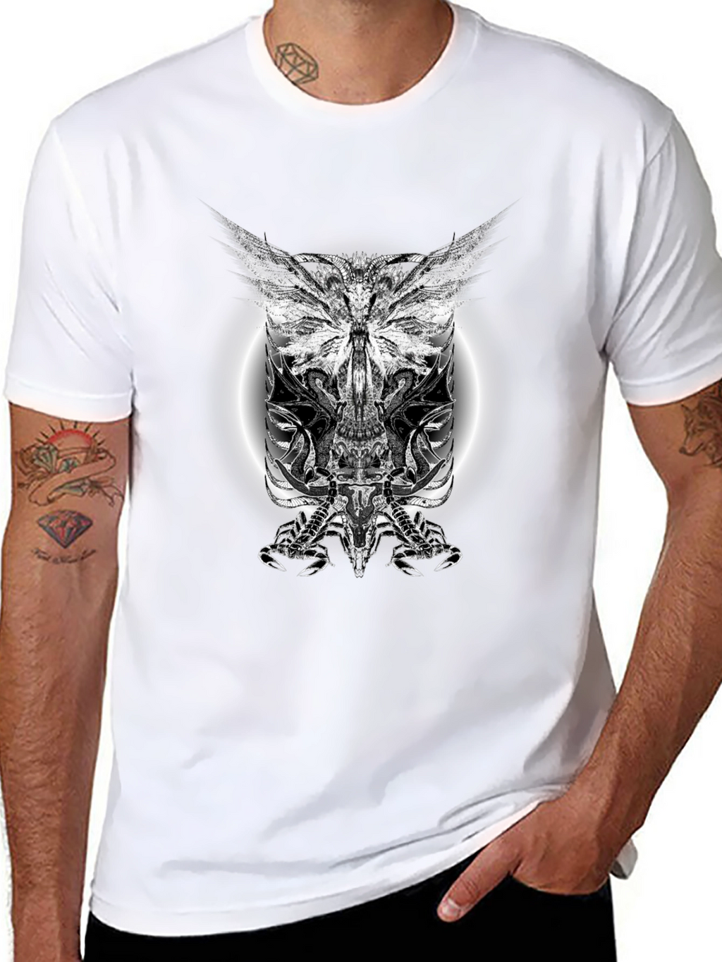 Black T-Shirt with Gothic Scorpion Design