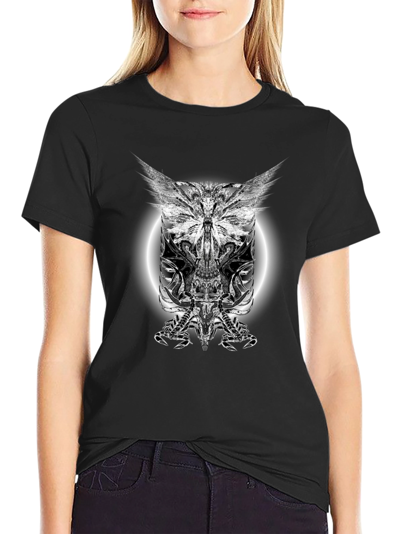 Black T-Shirt with Gothic Scorpion Design
