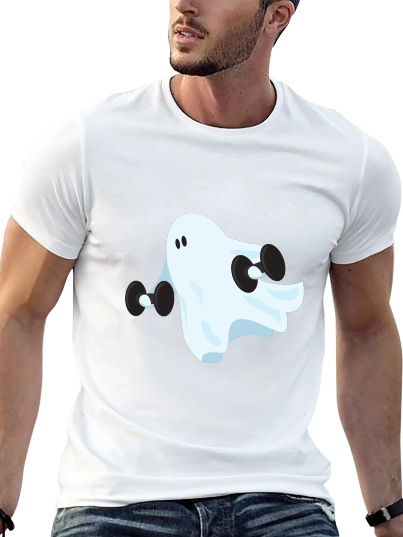 Ghost Lifting Weights Graphic Black T-Shirt