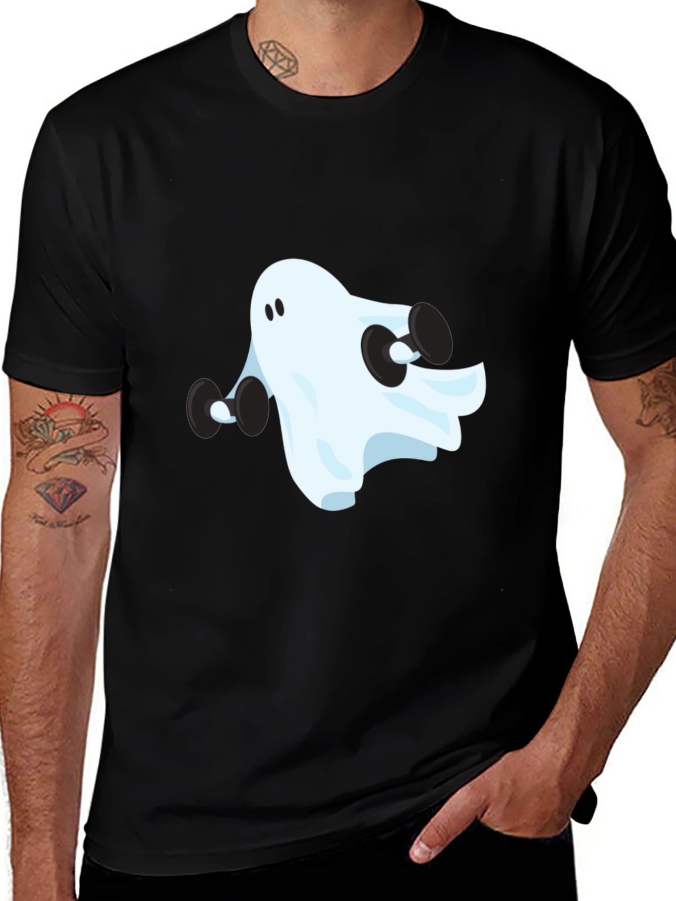 Ghost Lifting Weights Graphic Black T-Shirt