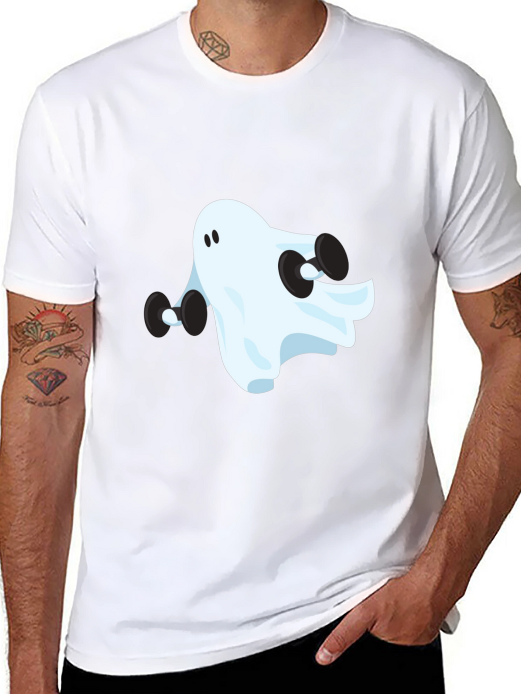 Ghost Lifting Weights Graphic Black T-Shirt