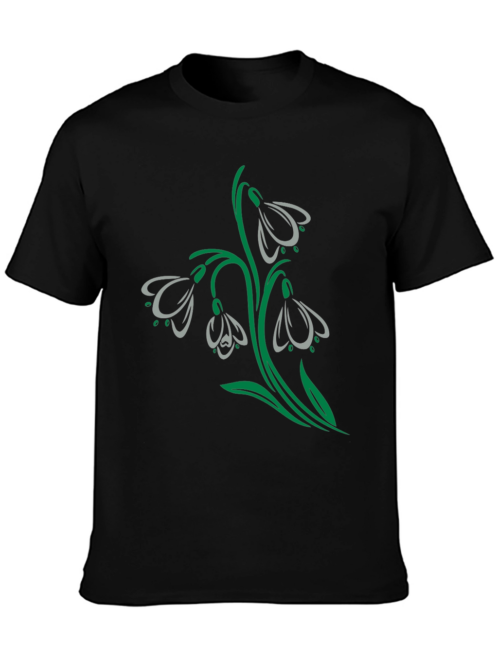 Snowdrop Flower Graphic Black T-Shirt