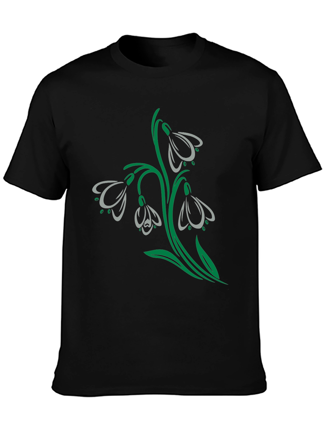 Snowdrop Flower Graphic Black T-Shirt