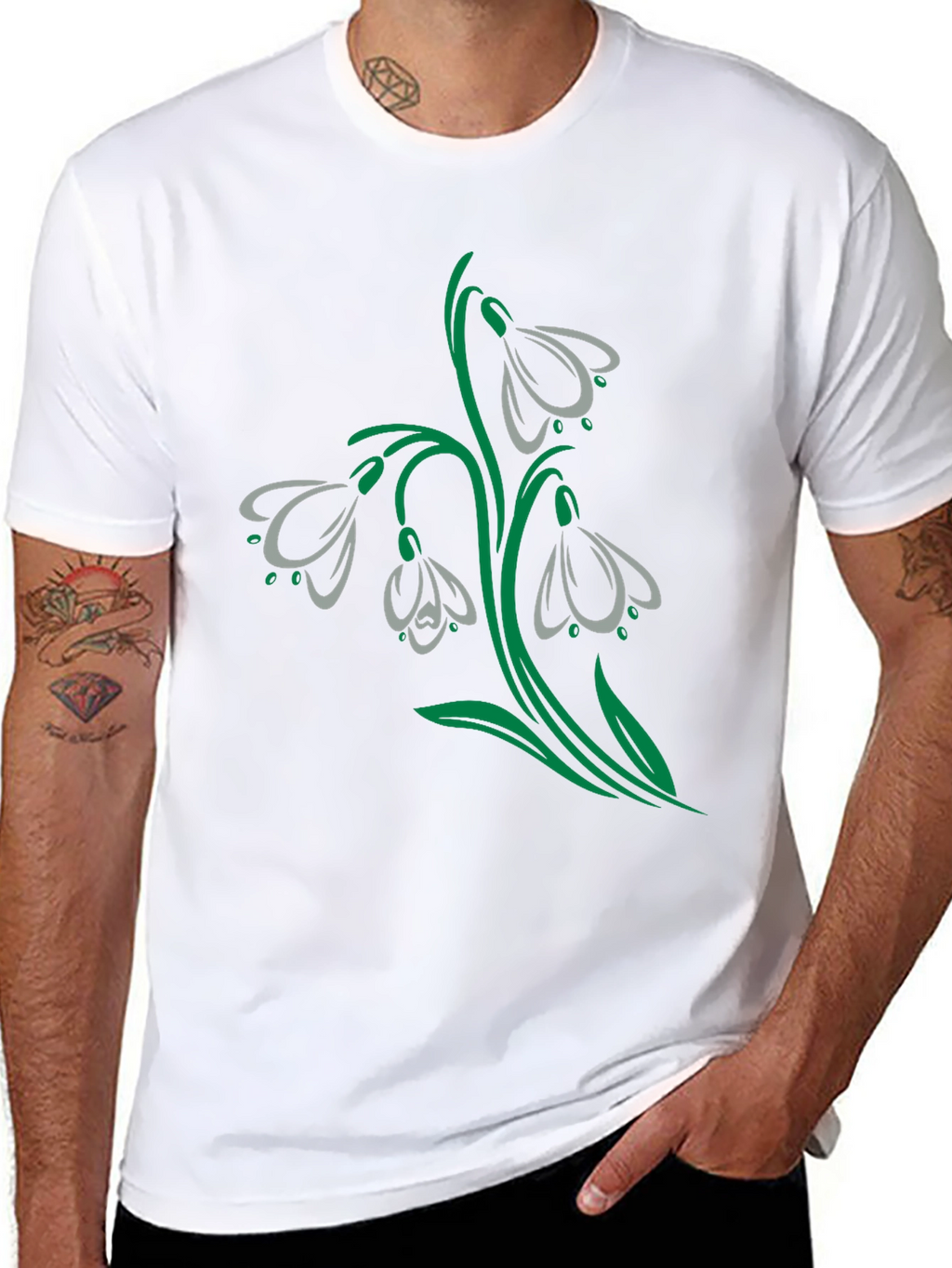 Snowdrop Flower Graphic Black T-Shirt