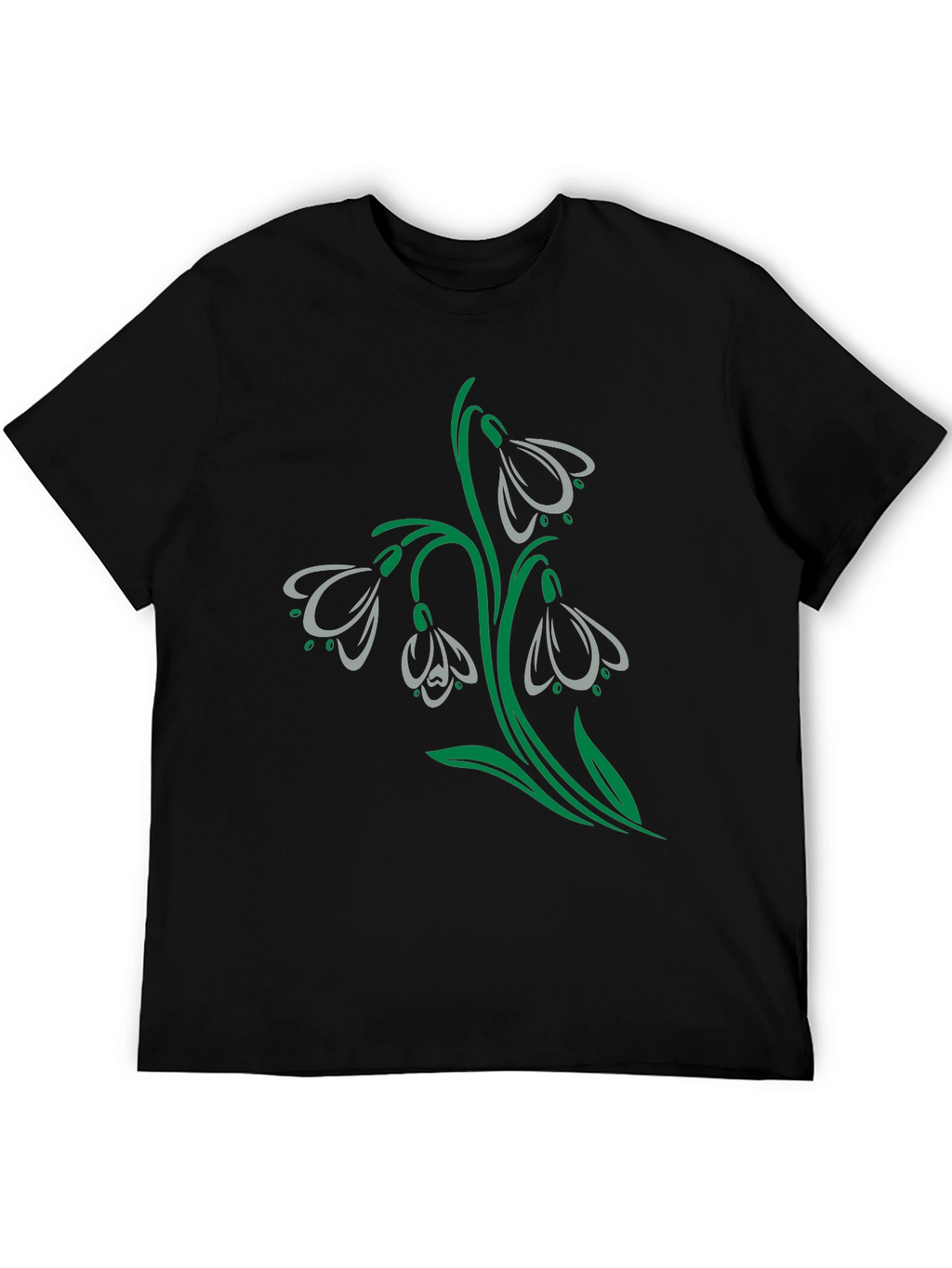 Snowdrop Flower Graphic Black T-Shirt